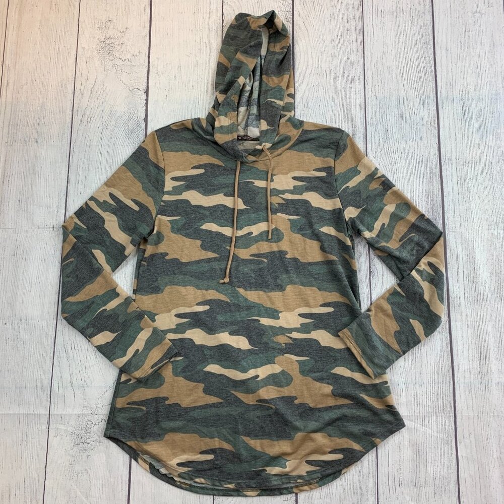 BomBom Hoodie sz XL Lightweight Shirt Long Sleeve Camo Green Brown Juniors
